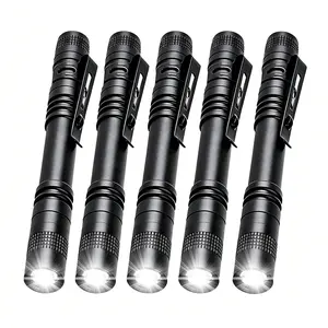 VASTFIRE LED Handheld Pen Flashlight Torches - 1/2/5-Pack, 3W Aluminum Body, IPX4 Waterproof, 13.2cm Bright Portable Mini, Clip-On, for Emergency, Currency Examination (Batteries Not Included)