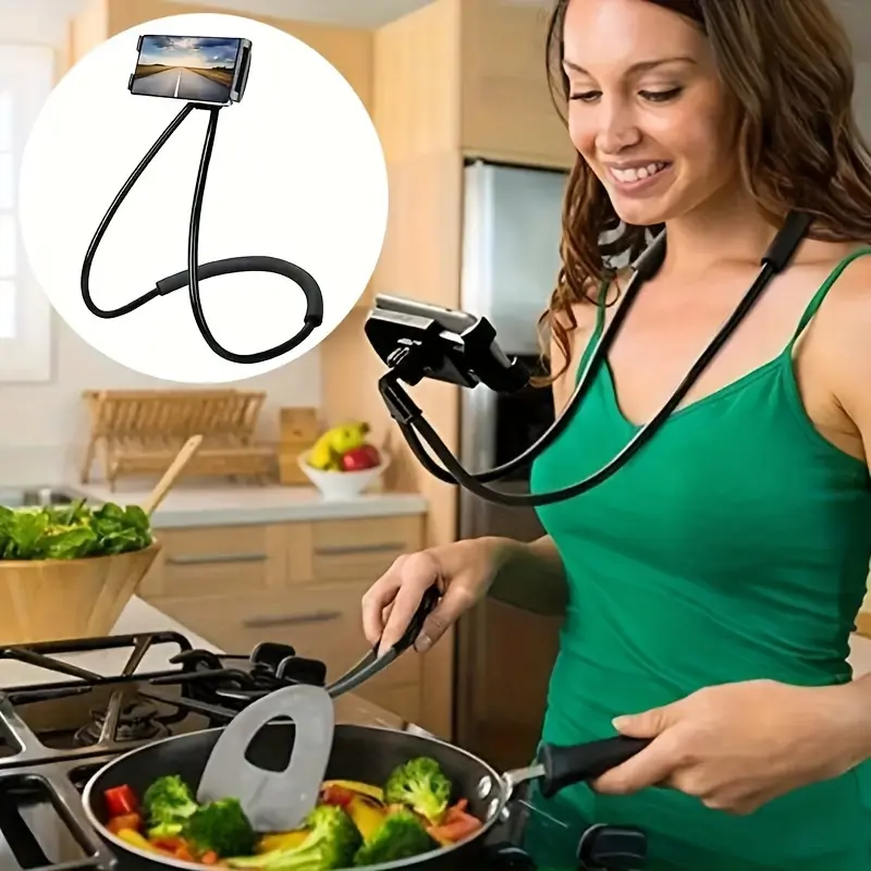 Adjustable height phone holder, neck mount, lazy phone holder accessory, 360-degree adjustable phone holder, Adjustable cellphone holder, Cell Phone Holders