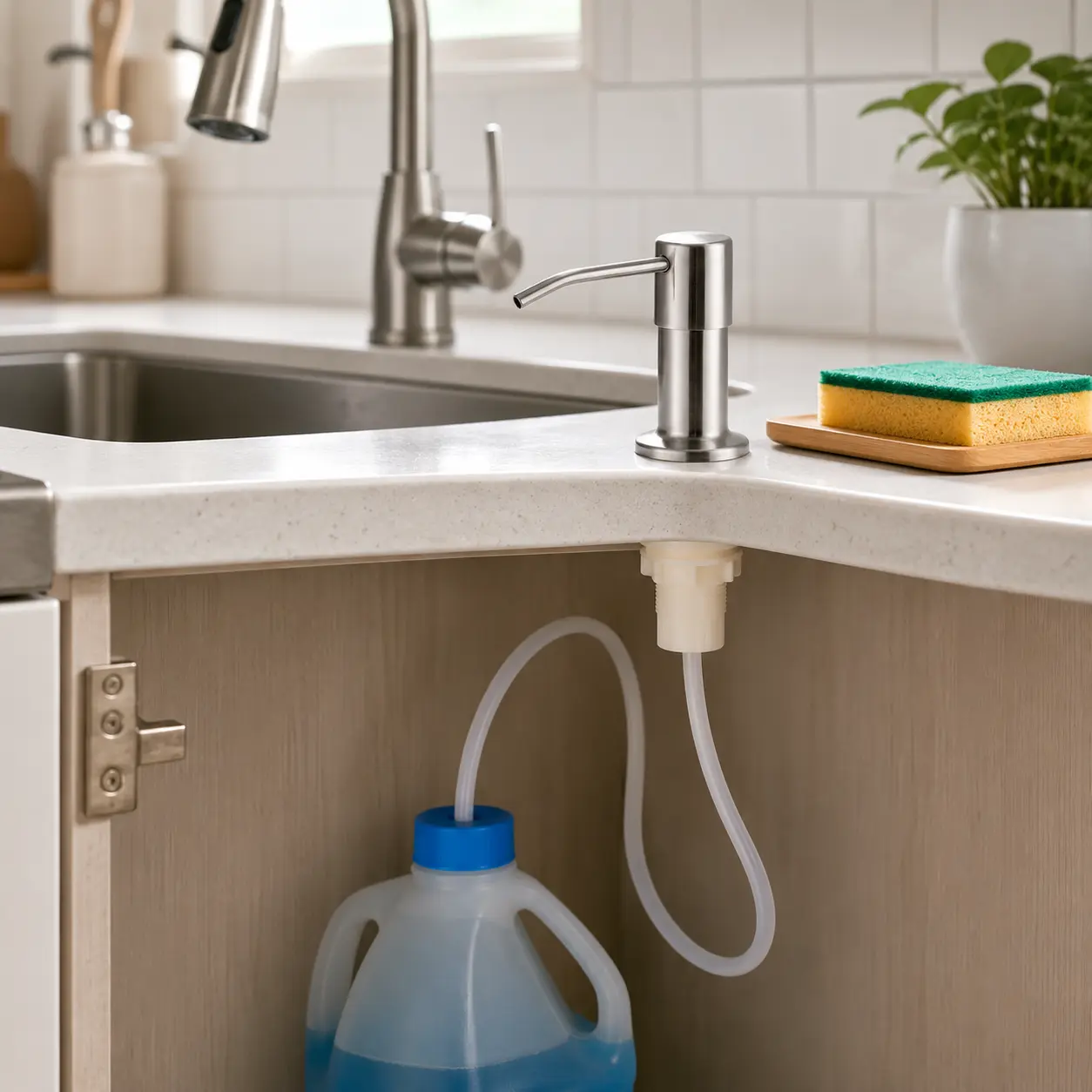 47 Inch No-Spill Extension Tube Kitchen Sink Soap Dispenser, Brushed Nickel Silver Countertop Soap Pump Accessory, Convenient Liquid Soap Dispenser for Kitchen and Bathroom Sinks