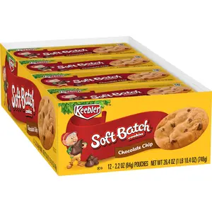 Keebler Soft Baked Chocolate Chip Cookies, 12 Individually Packaged 2.2 oz Bite-Size Chewy Biscuits, Traditional American Dessert Snack Packs