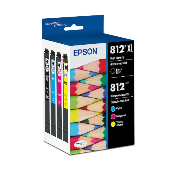 Epson T812XL/T812 4-Pack Ink Cartridges, High-Yield Black & Standard Capacity Color, Black Cyan Magenta Yellow, Genuine Epson Printer Ink, Replacement Cartridges for Compatible Epson Printers