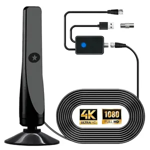 1080P 4K Ultra HD Digital Ground Wave TV Antenna, 5 Meter Cable USB Powered Indoor Signal Booster, Compatible with Smart and Old Tvs