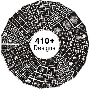 Tattoo Stencils Kit Reusable for Women Girls and Kids, 410+ PCS Tattoo Stencil,Temporary Indian Arabian Glitter Airbrush Stencil
