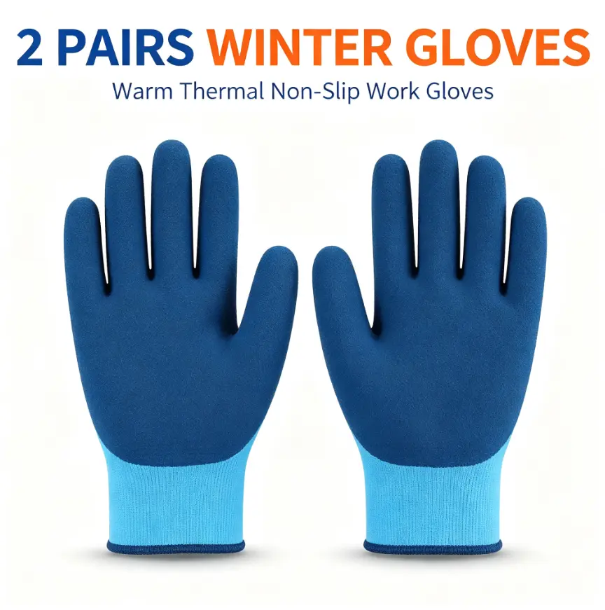 2 Pairs Winter Insulated Work Gloves, Cold Weather Thermal Latex Sandblasted Non-Slip Protective Gloves, Windproof Warm Work Gloves for Outdoor Construction, Gardening, Snow Shoveling, Warehouse Work