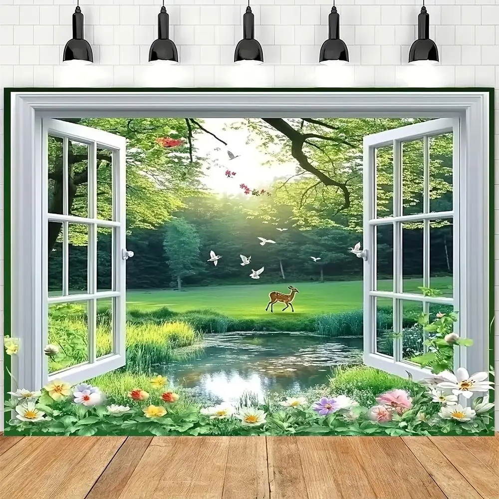 1pc Synthetic Printed 2D Flat Spring Forest Flower Tapestry, Polyester Fabric Wall Hanging Room Decor, No-Electricity Home Supply for Ceremony, Christmas & Photo Booth Backdrops