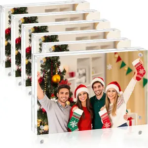 Magnetic Acrylic Photo Frame Rectangle Transparent Multi-Size, Long-Lasting Holiday Memories Display, Wall Hanging Decor