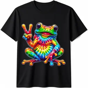 100% Cotton Tie-Dye Frog Peace Sign Hippie T-Shirt
