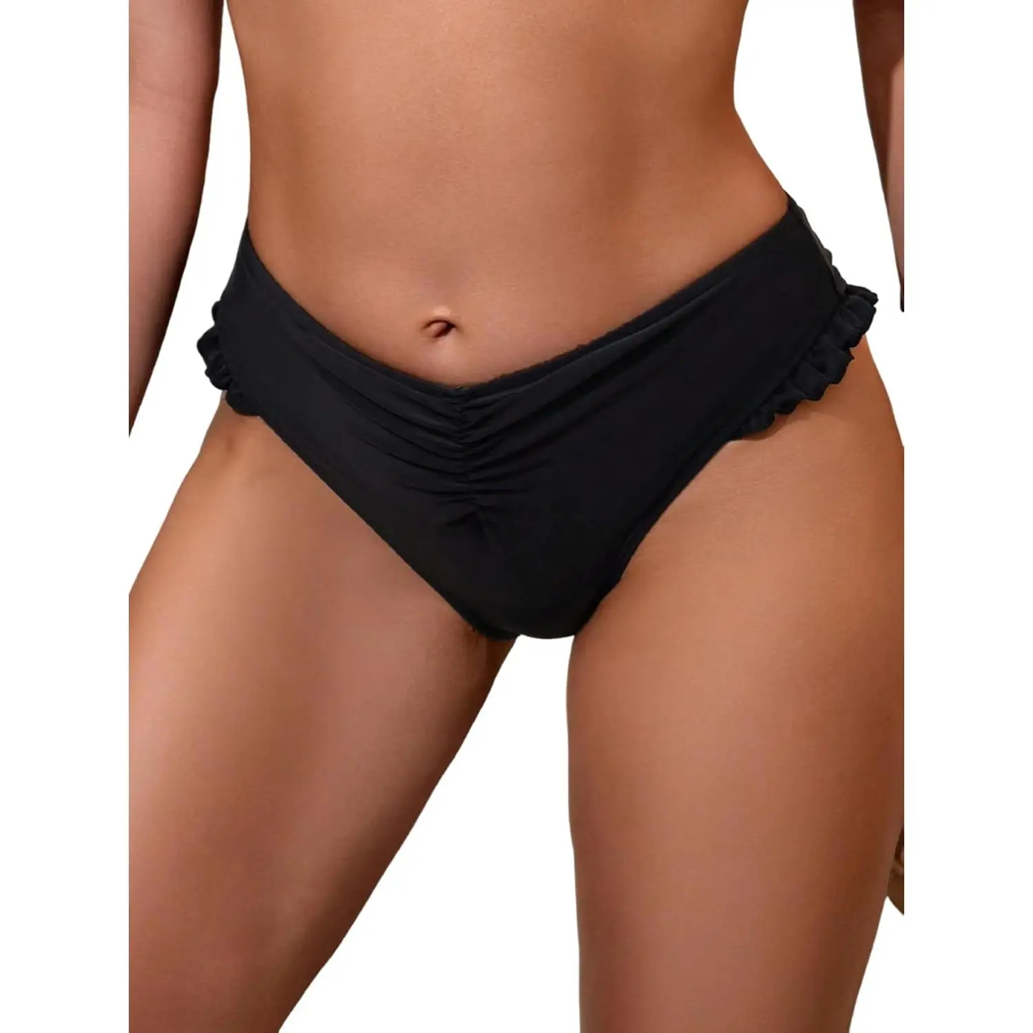 Leoparts Women's Solid Ruched Bikini Bottom - Brief, Cheeky, Extra Cheeky, High-Cut, Ruffled Swim Bottoms for a Chic Look, 894 Black, Swimsuit For Women, Swimming