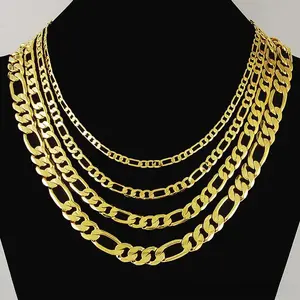 Men's 14K Gold Plated Cuban Link Figaro Chain Necklace 2-10MM Stainless Steel Hip Hop Jewelry Basic Chokers 20/24inch Valentine Birthday Gift Stackable