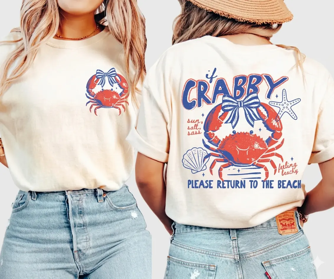 If Crabby Please Return to the Beach T-Shirt, Funny Spring Crab Shirt, Beach Vibes Nautical Tee, Summer Vacation Gift