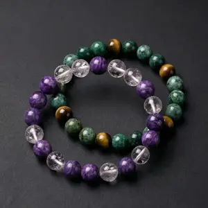 Hcrystyle Bracelet set - Natural African Turquoise, Tiger's eye stone, Charoite & Clear Quartz combination Designed for enhancing Intellect and steadiness - Gift for love ones/ friends- birthday/ anniversary gift unisex  men Bracele