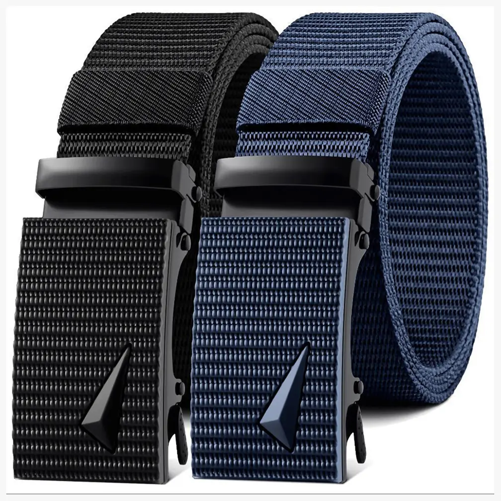 Men's Minimalism Nylon Ratchet Belt Casual Style Universal Size-49in No-Hole Design Automatic Buckle Adjustable Lightweight Breathable Elastic Girdle Durable Square Metal Buckle Versatile Accessories Gift For Men