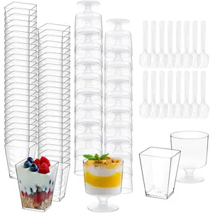 300 Pack Clear Plastic Dessert Cups(5 oz),Disposable Parfait Cups For Pudding, Fruit and Ice Cream,Mini Shooter Cups With Spoons For Party,appetizer cups