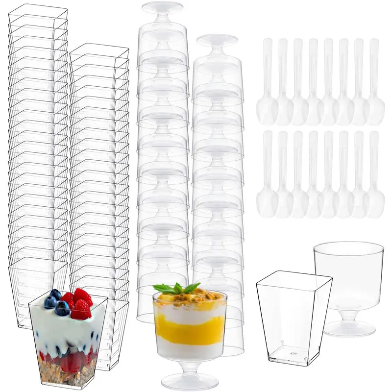 300 Pack Clear Plastic Dessert Cups(5 oz),Disposable Parfait Cups For Pudding, Fruit and Ice Cream,Mini Shooter Cups With Spoons For Party,appetizer cups