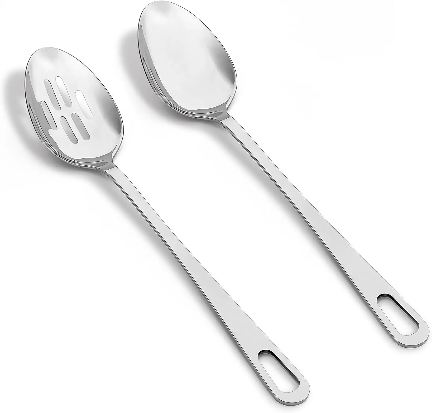 Stainless Steel Cooking Spoons Set - Serving Spoons For Cooking, Large Cooking Serving Spoon & Slotted Spoon, Easy to Clean Kitchen Spoons Set, Dishwasher Safe