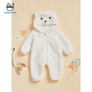 New baby hooded jumpsuit for autumn and winter, cute, casual, fashionable, long sleeved zipper plush bear jumpsuit