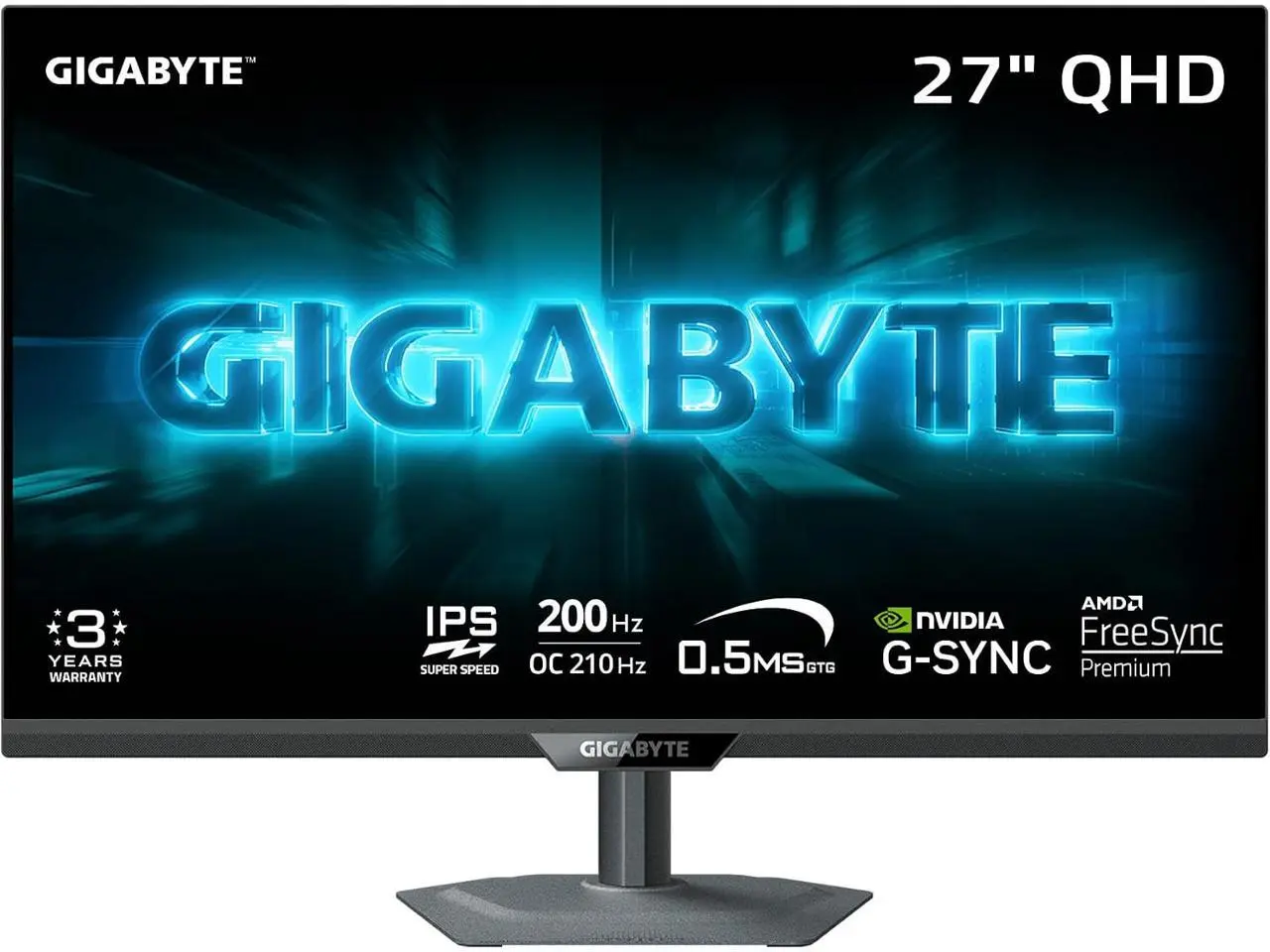 GIGABYTE - G27Q20 - 27" SuperSpeed IPS Gaming Monitor - QHD 2560 x 1440 - 200 Hz/OC 210 Hz - 0.5ms GTG - AMD FreeSync Premium, G-SYNC Compatible - HDMI, DP - Height and Tilt Adjustable - Black