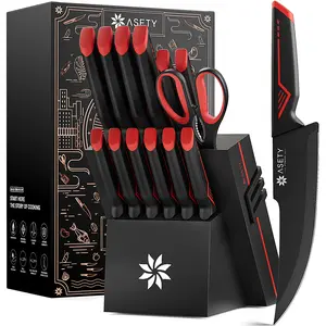 ASETY 15PCS Cyberpunk Knife Set from Future Kitchen Knife Set with Built-in Knife Sharpener Block, Stainless Steel Knife Block Set, Dishwasher Safe Mordern Knife Set, Elegant Box for gift