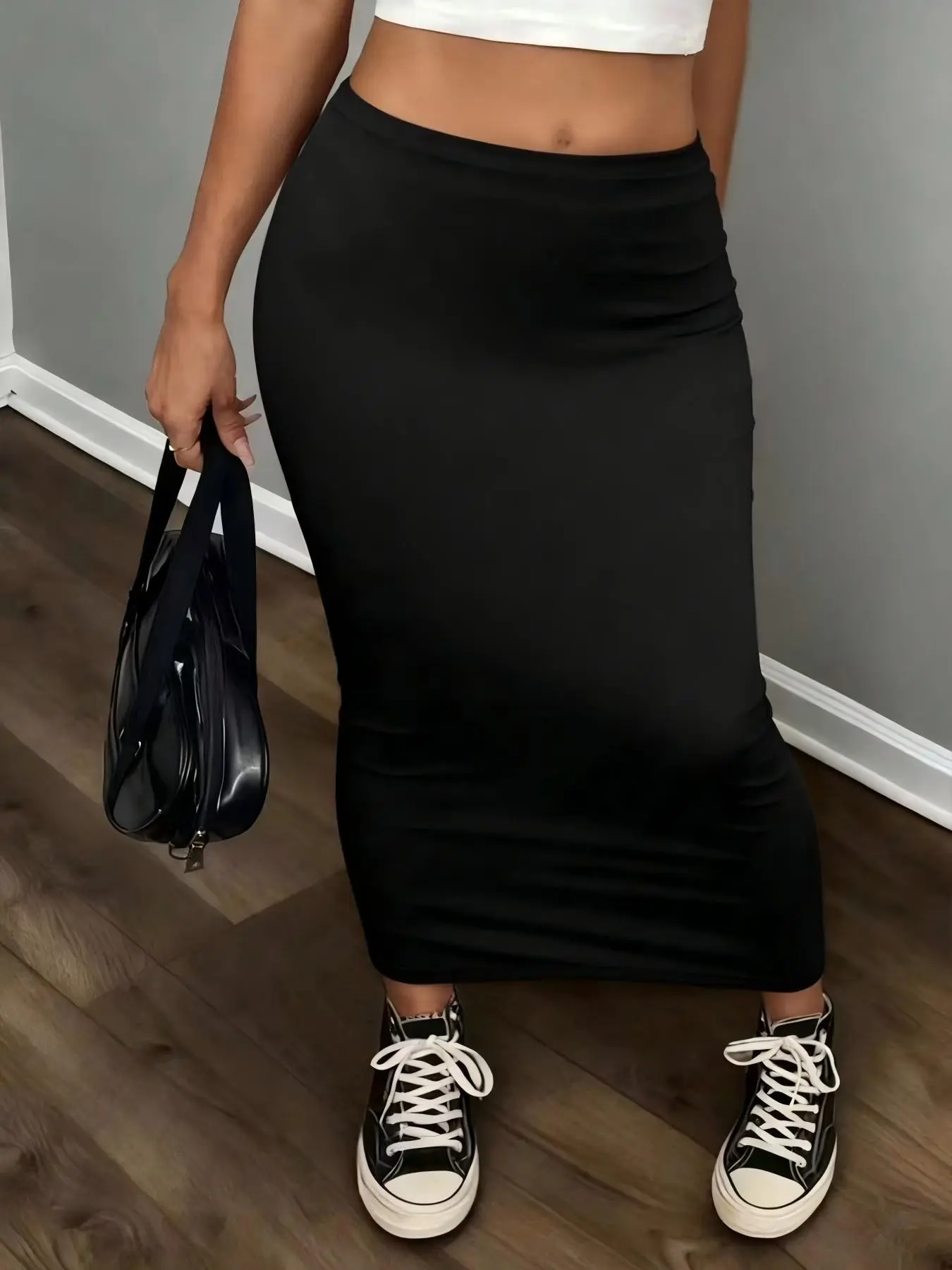 Women's High Waist Bodycon Maxi Skirt Elastic Waist Solid Black Slim Fit Pencil Tube Skirts Casual Daily Outfits Streetwear 90s Minimalist Baddie Aesthetic Sexy Spring Fall Viral Casual Fashion Skirt Slim Fitting Skirt
