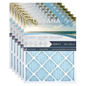 Cabana Air Filters 6 Pack HVAC Furnace Air Filters, MERV 11, 20 x 25 x 1, White