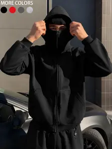 Unisex Streetwear Style Men's Autumn/Winter Ninja Hooded Long Sleeves Loose Fit Y2K Sweatshirt, Streetwear Face Mask Sweatshirt, Windproof Double-Layer Hooded Jacket. Suitable for outdoor sports, motorcycle travel, streetwear, and couple outfits.