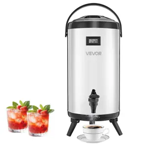 【Father's Day】VEVOR Insulated Beverage Dispenser,  2.4 Gal/9.2L Stainless Steel Thermal Drink Server with Spigot & Temp Display, Suitable for Hot and Cold Drinks, for Tea Coffee Water in Cafes & Restaurants, Silver