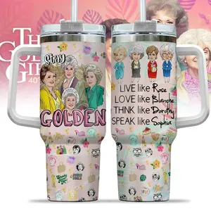 Vintage Retro Golden Girls 40oz Tumbler, Friends Tumbler With Handle, Stay Golden Tumbler, Gift For TV Show Fan