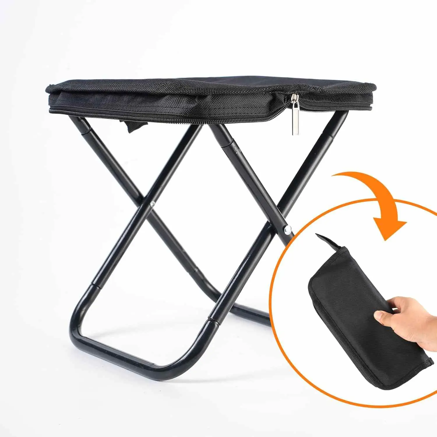 Portable Folding Camping Stool, Khaki/Black/Green Colors, Compact Design for Easy Storage & Outdoor Hiking Use collapsible chair picnic side pocket velcro storage lightweight foldable