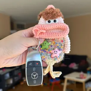 Crochet Key Case Big Mouth Key Holder for Keys Car Keys Handmade 5-ply Milk Cotton Yarn Gift for Her Pink Purple Red