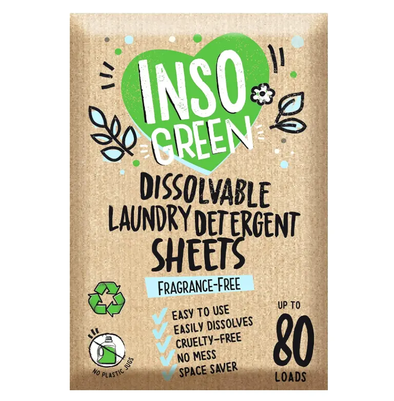InsoGreen Unscented Laundry Detergent Sheets - 40 Eco Sheets for Up to 80 Loads - Fragrance-Free, Zero Plastic Packaging, Travel Laundry Detergent