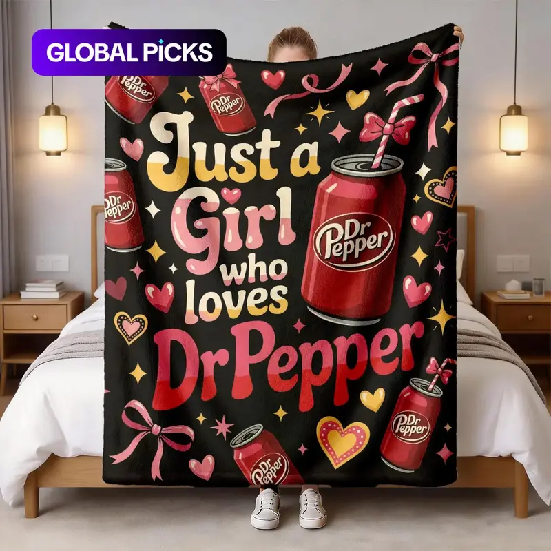 Dr Pepper Sweetheart Theme Flannel Graphic Throw Blanket, Large Size, Soft Lightweight and Warm Slogan Print Blanket for Bed, Sofa, Office & Travel, Great Gift #GLOBAL PICKS