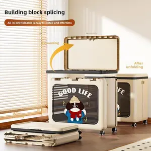 Cute Cartoon Sweater Dog Printed Storage Bin with Lid, Cream Style Foldable Plastic Storage Box with Wheels, Large Capacity Dustproof Organizer for Clothes, Toys, Closet, Bedroom, Nursery, Home Organization