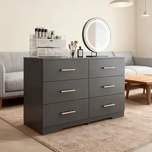 Black color Large 6 drawers chest of drawer dressers table with golden handle