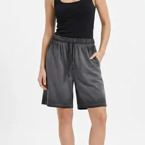 Yito Life Women’s Vintage Washed Cotton Shorts Summer Elastic Waist Casual Streetwear Comfortable Fit Style Soft