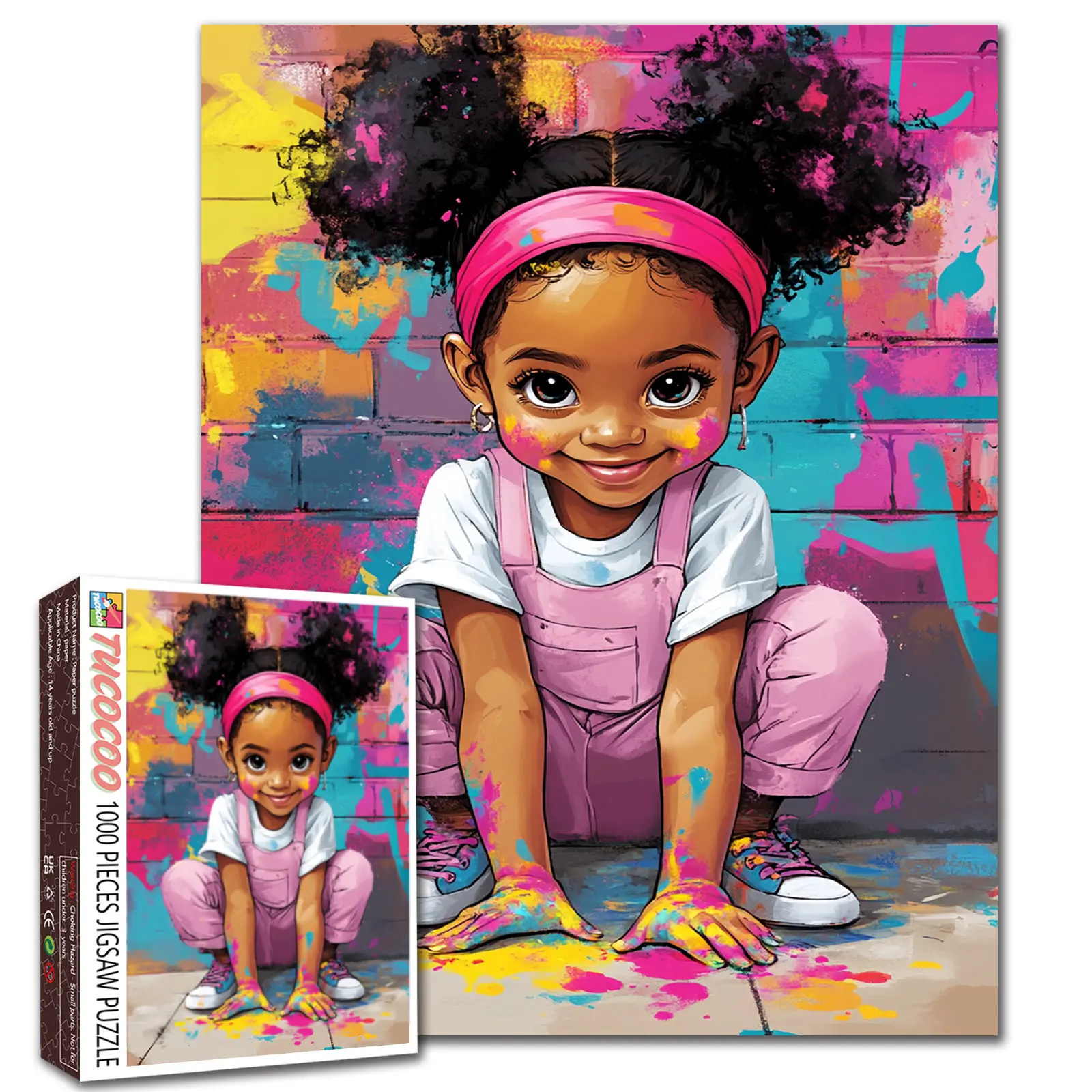 Tucocoo 1000-Piece Cute Graffiti Girl Jigsaw Puzzle, Colorful Street Art Portrait, Eco-Friendly & Durable Recycled, Brain Teaser Game, Stress Relief, Wall Decor, Gift for Adults (Graduations, Birthdays) 27.5x20in (70x50cm)