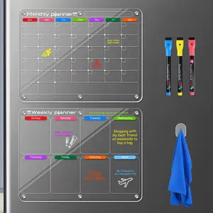 Magnetic Acrylic Calendar for Fridge, 11.8x15.7 Inch Clear Dry Erase Board, Weekly Planner, Includes 3 Colorful Highlight Markers, Ideal for Planning & Organizing