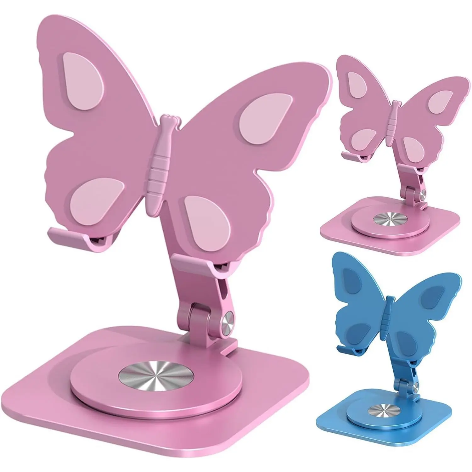 Mobile Phone Holder Stand, Butterfly Design Aluminum Alloy 360° Rotating Desktop Stand, Height & Angle Adjustable Foldable Dock, Universal Anti-Slip for Smartphones Home Office Travel