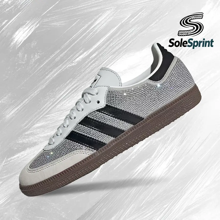 Adidas Samba OG Rhinestone Crystal White Silver Women's Classic Sporty Sneakers, Shock-Absorbent Comfort, Back to School Women's Shoes, Gym-Streetwear Casual Vintage Footwear, Style IH9055, Back To School Shoes, Sporty Women's Sneaker