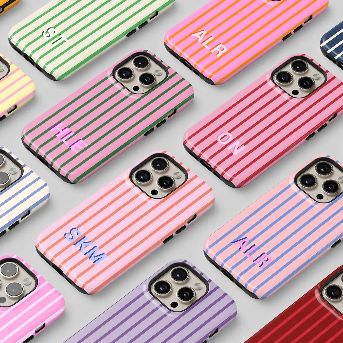 Custom Initials Phone Case Personalized Stripes Aesthetic Shadow Monogram phone 16 15 14 13 Pro Max Pixel 9 8 7 S24 S23 S22
