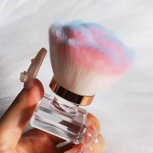 Nail Dust Brush Pink Rose Soft Duster Brush Art Dust Powder Remover Makeup Manicure Brushes Clean Up Tools for Acrylic Nails with Fluffy Nylon Bristles and Square Acrylic Handle for Daily & Salon Use