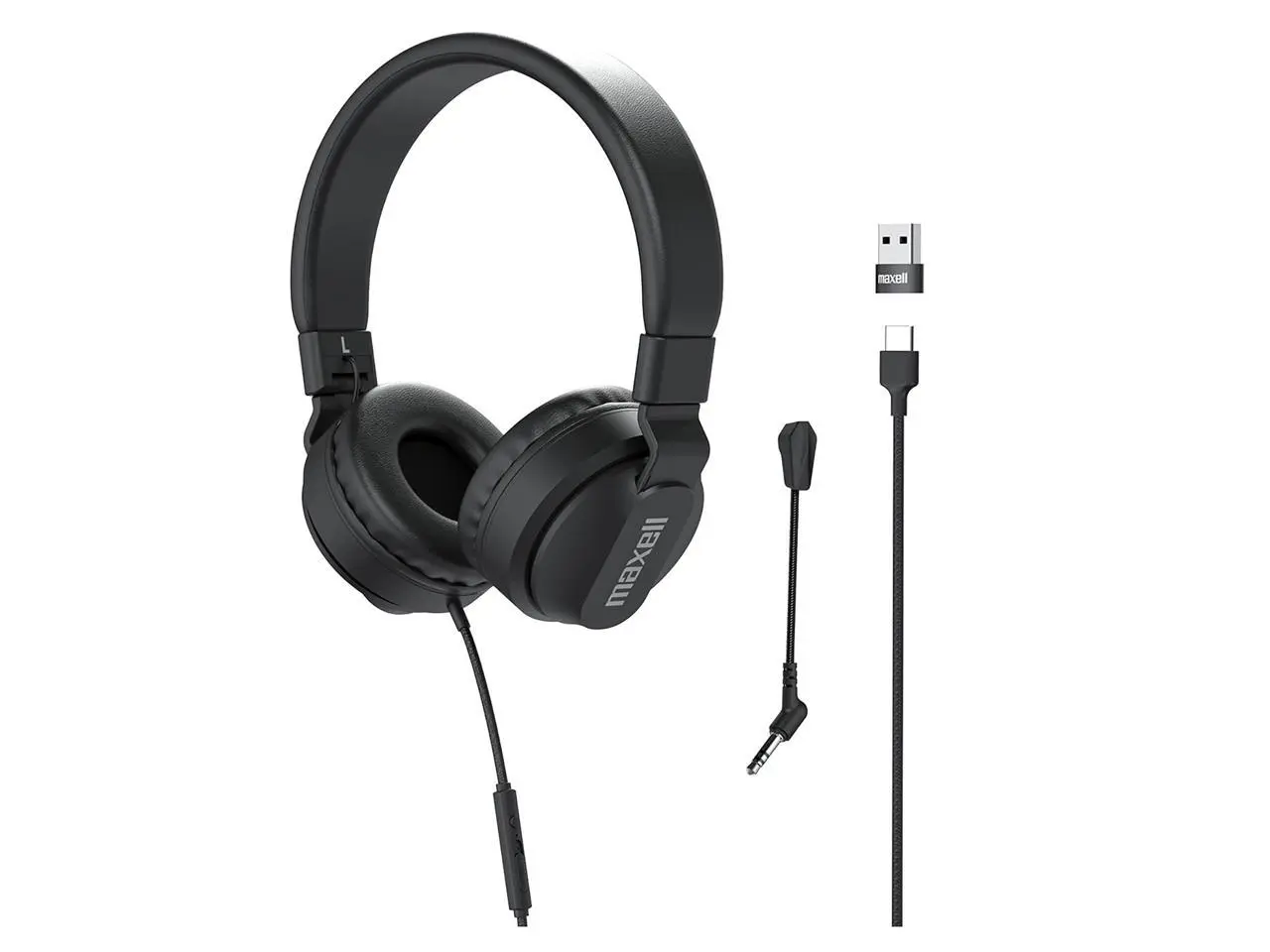 Maxell Wired Headphones with Detachable Boom Mic & Volume Control, Ideal for Classrooms, Offices, & Remote Learning, Reversible, 197304, Compatible with All USB-C Devices