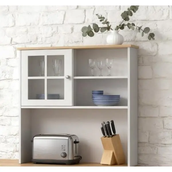 Bellemave Large Freestanding Tall Cupboard - Floor-Based, Full-Size, Scandinavian Handle Tall Cupboard with Open Hutch, Countertop Kitchen Pantry, Glass Doors, Adjustable Shelves, Floor-Based Tall Cupboards, Full-Size Tall Cupboards