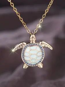 Round Blue Charming Turtle Zircon Accent Necklace, Vacation Versatile Clavicle Copper Chain, Unisex Pendant Jewelry, Casual Fashion Accessory