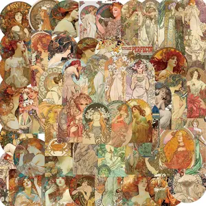 Vintage Art Nouveau Style Sticker, 60pcs/set Sticker Packs Retro Classic Middle Ages Song Cartoon Funny Adhesive Stickers, DIY Decorative Durable Sticker for Laptop, Phone, Luggage