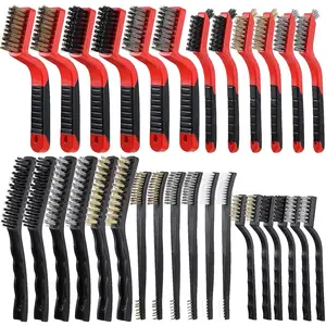 30 count Wire Cleaning Brushes Set, Stainless Steel Nylon Brass Wire Brushes, Metal Brush Grip  Remover with Curved Handle for Rust Remover and  Removal, Drill, Scrub(Red, Black, , )