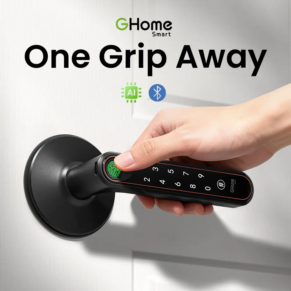 GHome Smart KH10 New 4-in-1 Smart Handle Lock – Fingerprint, Passcode, Key & App Unlock