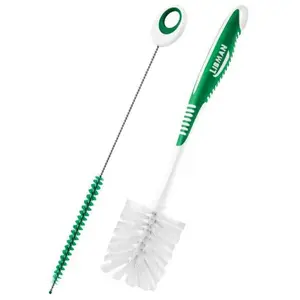 Libman 1025460 Bottle & Straw Brush Set, 2.5 in. Soft Bristles, 6 in. Plastic & Rubber Handle, Green & White - Pack of 6