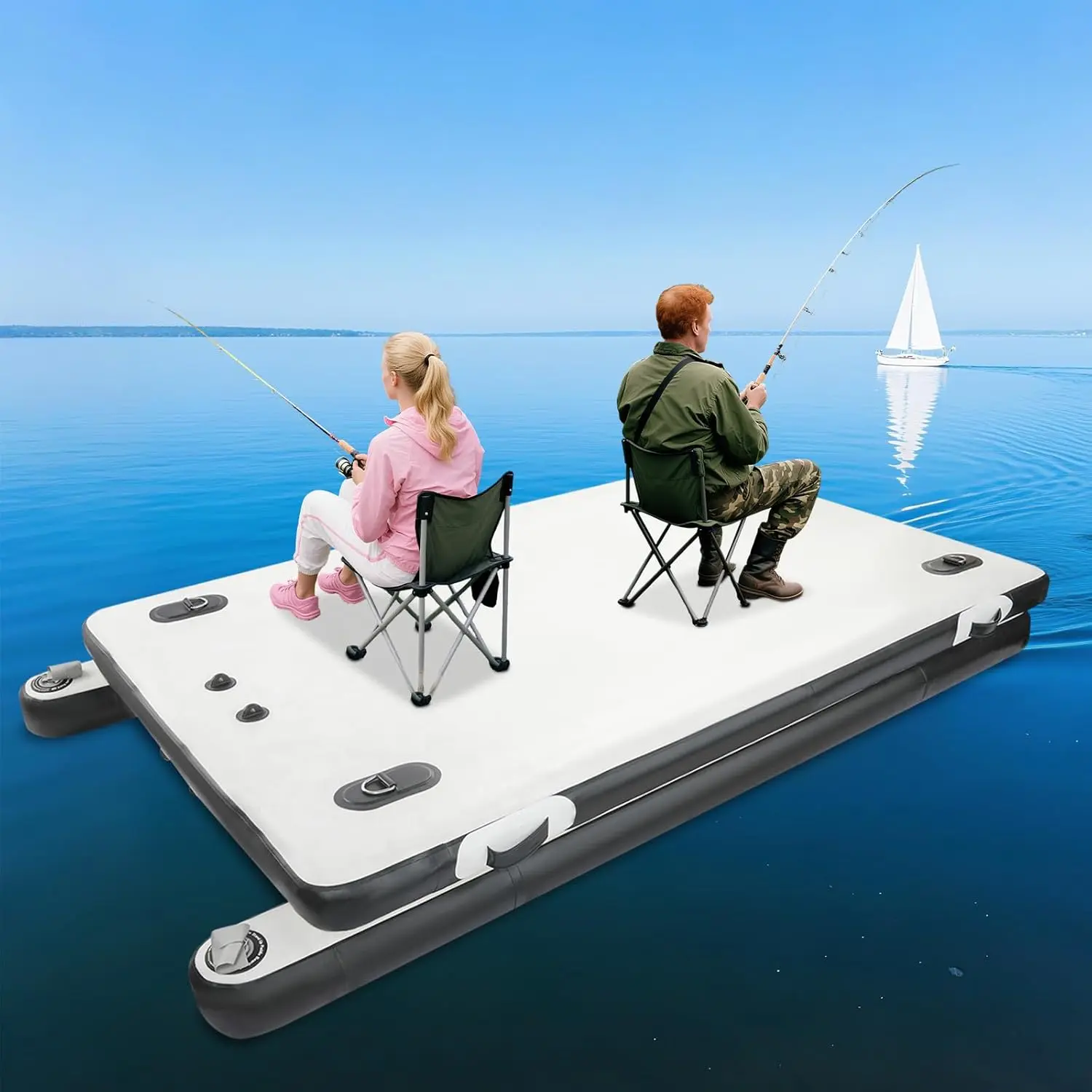 Portable Fishing Boat,880ft Oversized Floating Platform,Air Dock Platform Floating Island Raft for Angling, Camping Family Bonding and Travel Photography