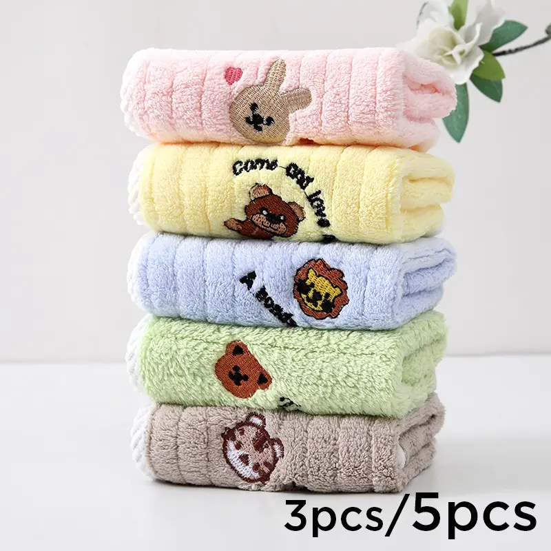 Baby Towel Set, Coral Fleece Baby Square Towels, Saliva Towels, Cute Cartoon Embroidery, Unisex, 25x25cm, Animal Pattern, Toddler Towels, Toddler Bath Towels