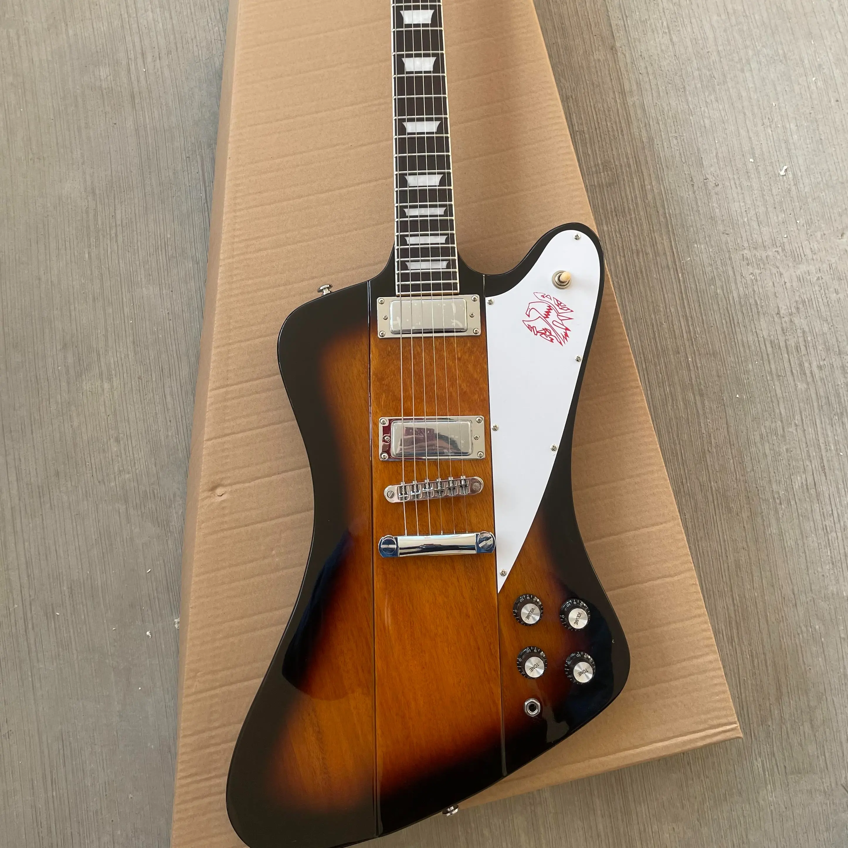 Custom 2-Pickup Firebird-Style Electric Guitar with Wood Body, Vintage Sunburst Finish, Rosewood Fingerboard, 2 Picker, Vintage Sunburst Rosewood, Firebird Look
